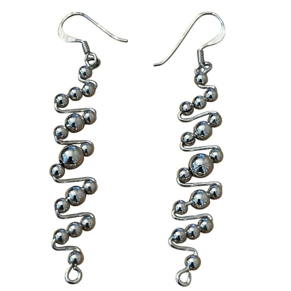 Sterling Silver Dangle Drop Ball Bubble Beads Long Earrings Hook 925